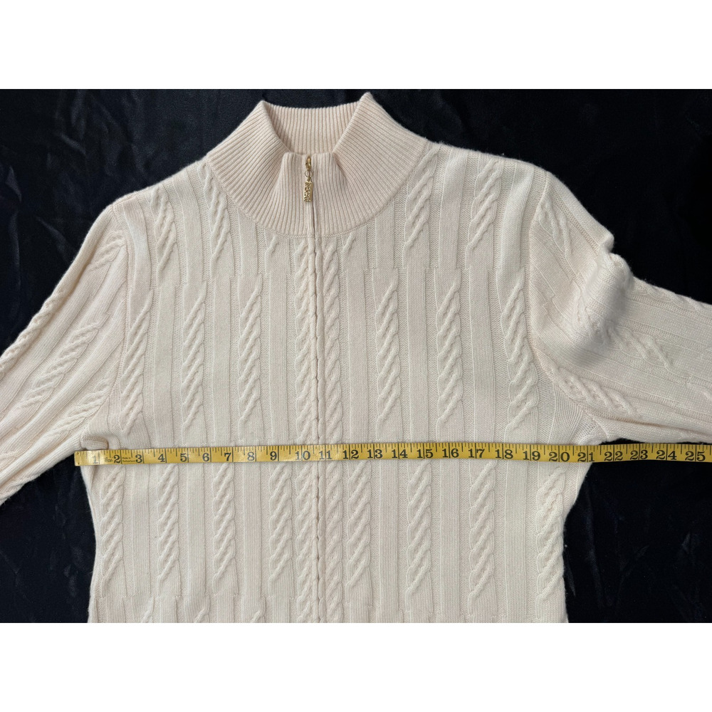 St. John Sport 100% Cashmere Sweater Cardigan Ivory Full Zip Cable Knit Sz XL - Picture 12 of 15